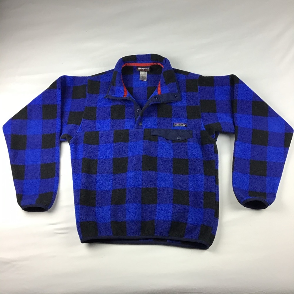 Patagonia Synchilla Snap-T Buffalo Plaid Fleece Pullover Andes Blue Size XS